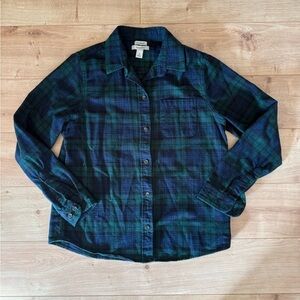 L.L.Bean Relaxed Fit Plaid Flannel Shirt Men’s Small Green Blue Cotton